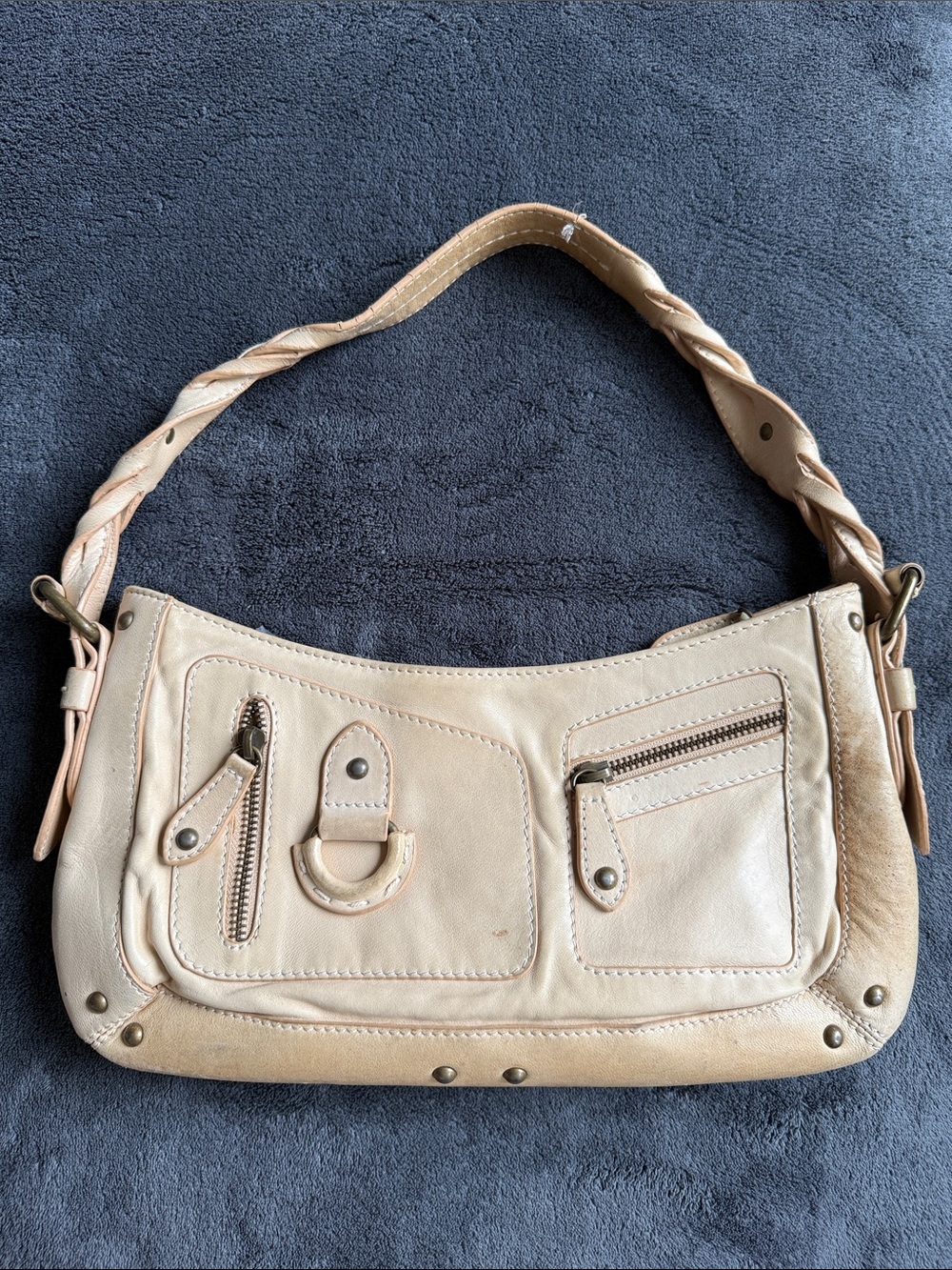 Chic Neutral Leather Shoulder Bag - Cream